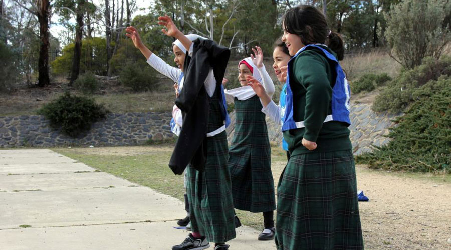 Islamic School of Canberra Students engaging in a Netball Drill