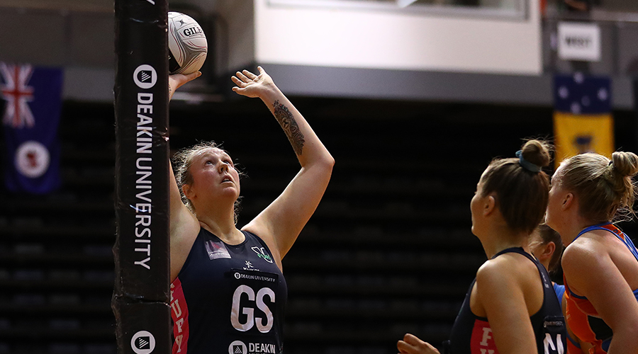 Emma Ryde of the Victorian Fury shoots during the Australian Netball League Finals at State Netball Hockey Centre on June 29, 2019 in Melbourne, Australia