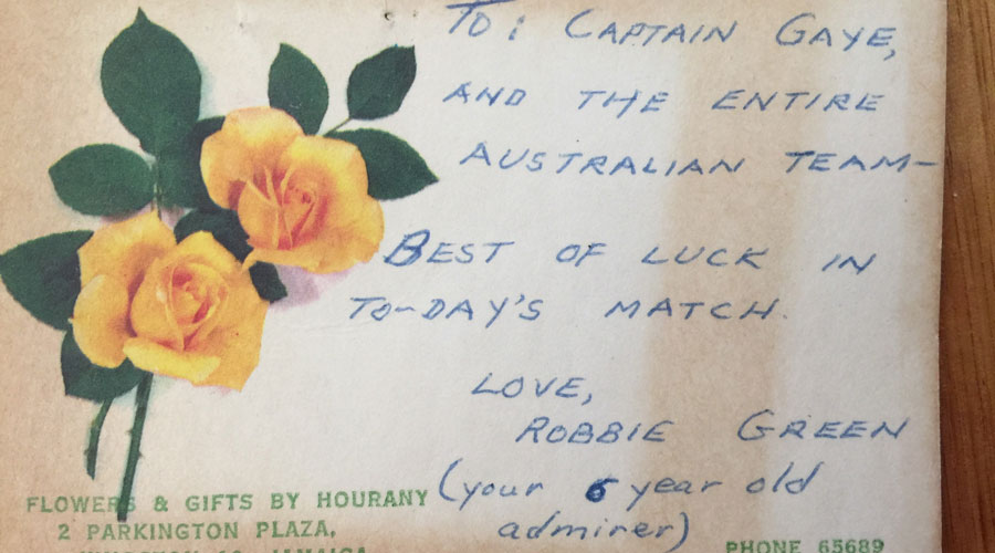 Card from fan to Australian captain Gaye Teede. 