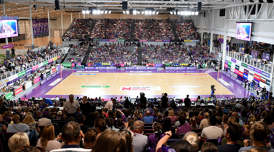 A general view of the stadium is seen during the round two Super Netball match between the Queensland Firebirds and the Collingwood Magpies at the Queensland State Netball Centre on May 04, 2019 in Brisbane, Australia. 