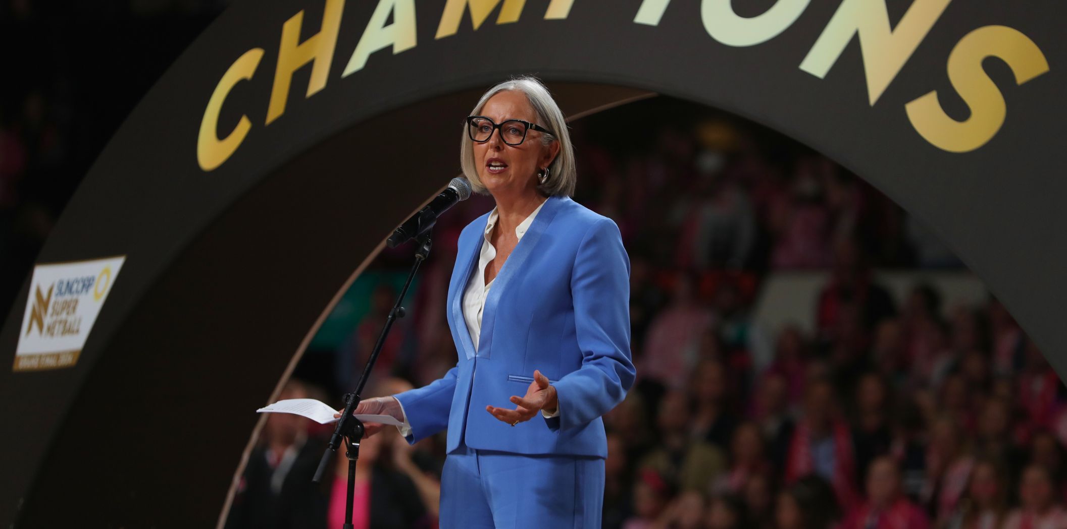 Liz Ellis speaks at the SSN Grand Final