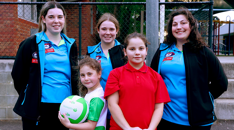 Lucy and Sofia with coaches Grace, Alice and Kiarah